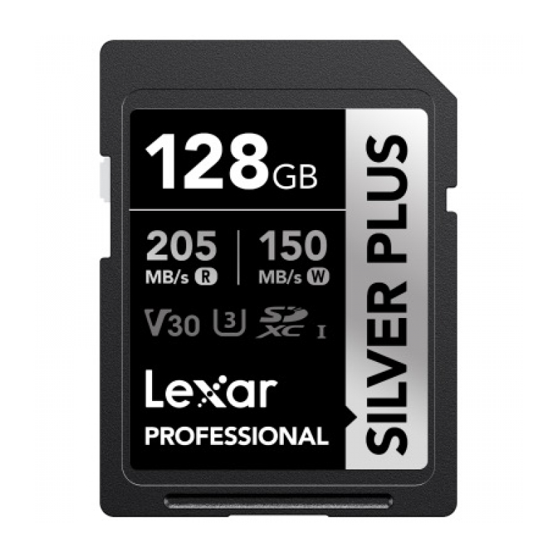 Карта памяти 128GB Lexar Professional SILVER PLUS SDXC UHS-I (205/150MB/s) C10 V30 U3 (LSDSIPL128G-BNNNG)