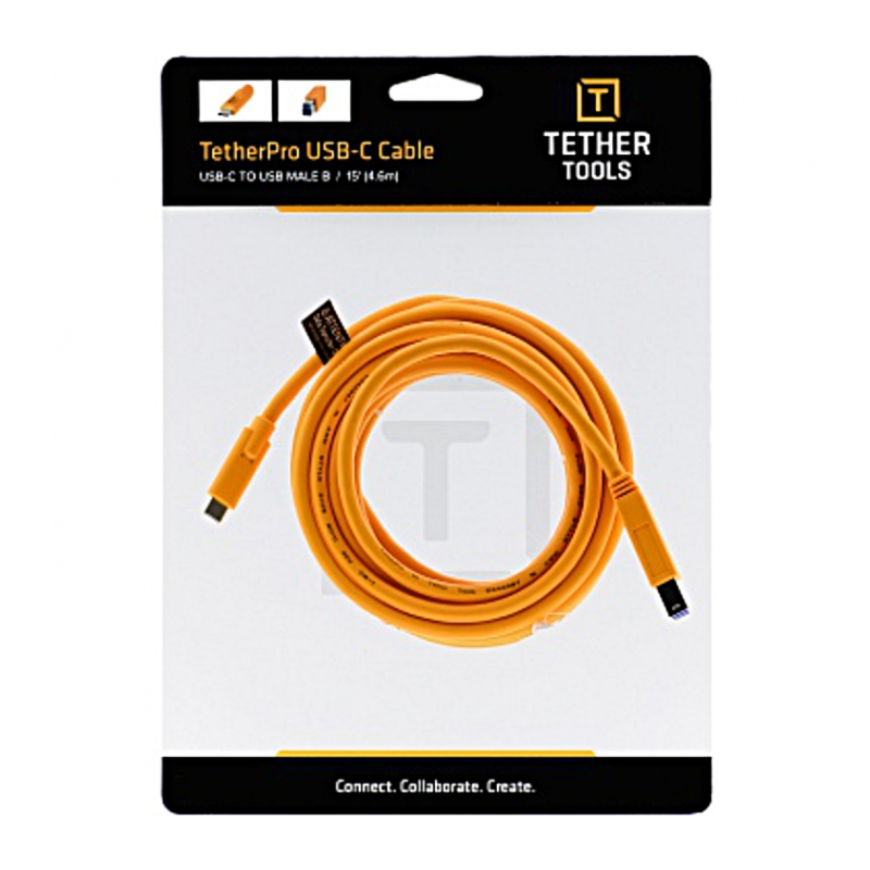 Кабель Tether Tools TetherPro USB-C to USB 3.0 Male B (Phase One) 4.6m Orange (CUC3415-ORG)