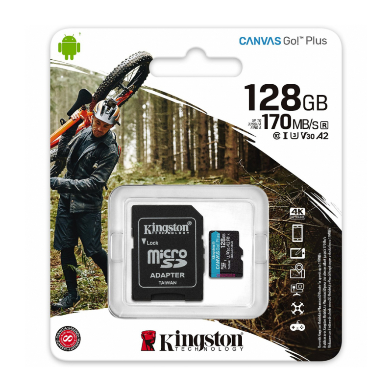 Карта памяти micro SDXC 128Gb Kingston Canvas Go Plus UHS-I U3 A2 + ADP (170/90 MB/s) SDCG3/128GB