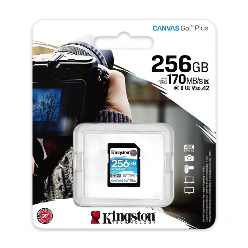 Карта памяти 256Gb Kingston Canvas Go Plus SDXC UHS-I U3 V30 (170/90 Mb/s) SDG3/256GB