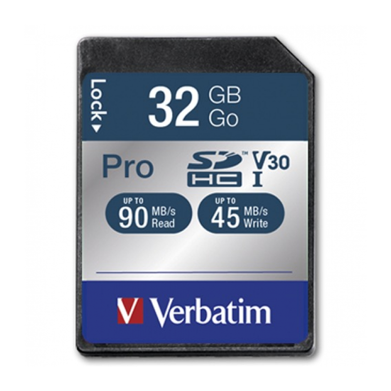 Карта памяти Verbatim SDHC PRO Class 10 UHS-1 Class 3 V30 90/45 MB/S 32GB